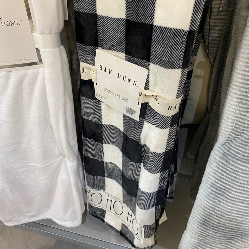 Rae Dunn hohoho black checkered soft blanket
